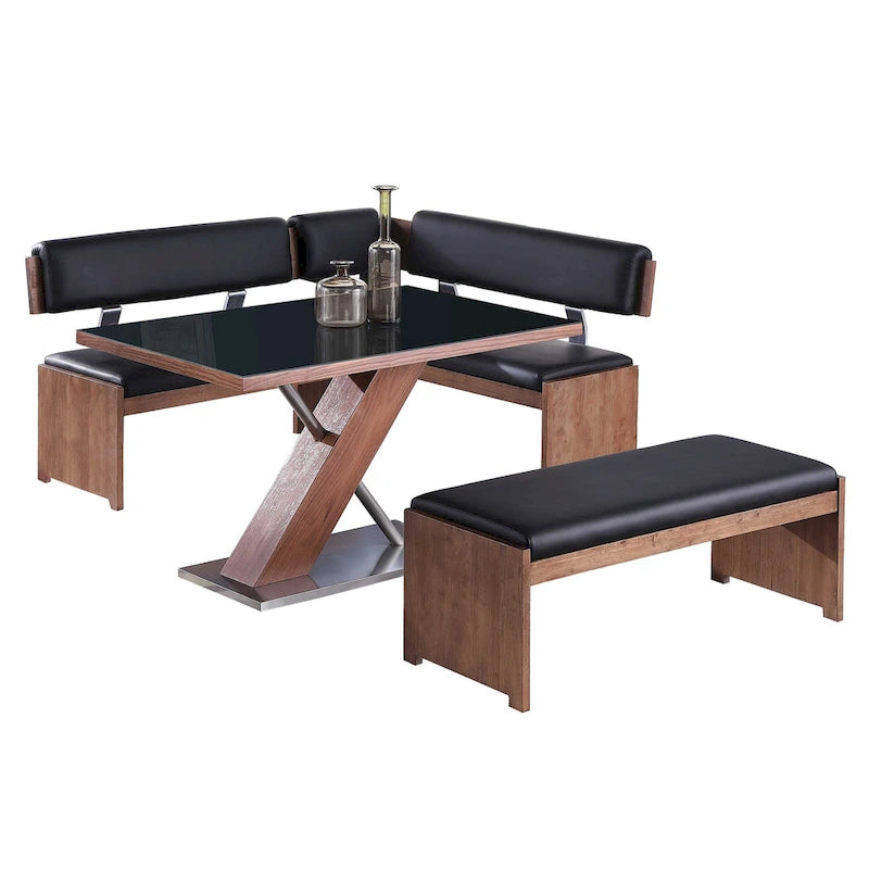 Ensemble de salle à manger Emily en bois moderne avec table, coin banquette et banc