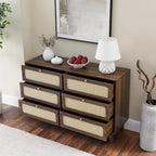 Commode antique en bois à six tiroirs pour chambre, meuble TV ou rangement de salon