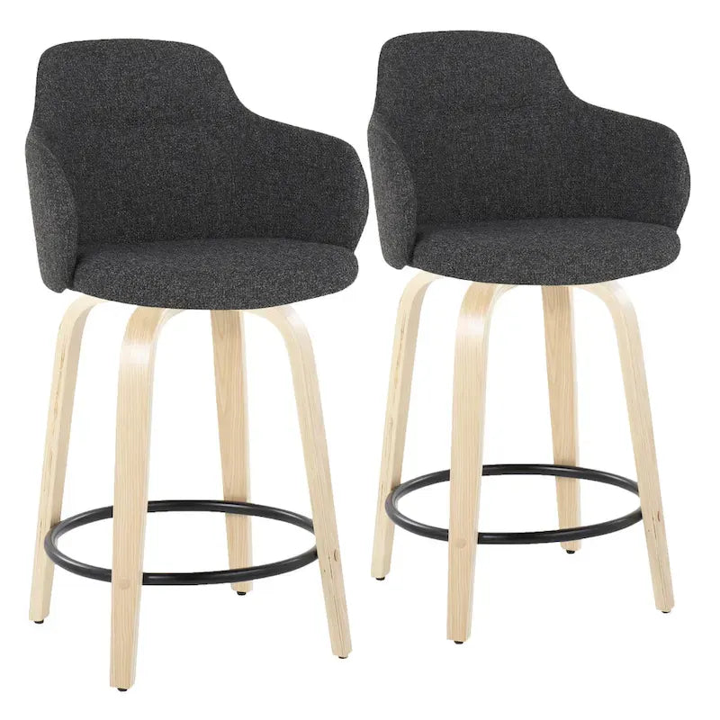 Tabouret de comptoir Iglabo de 24 po à hauteur fixe avec pieds en bois courbé – Lot de 2