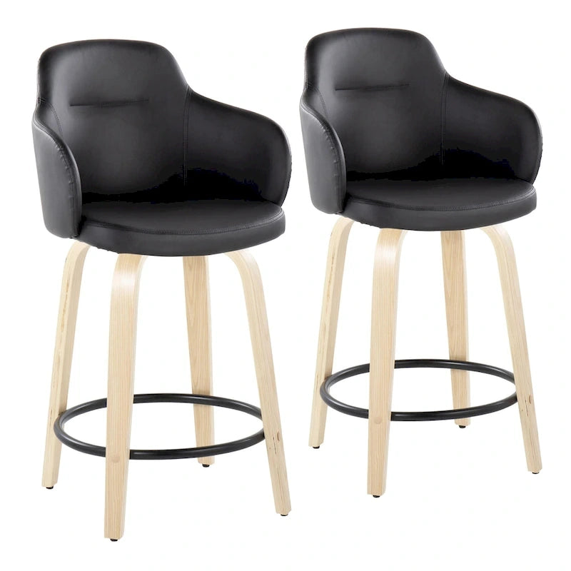 Tabouret de comptoir Iglabo de 24 po à hauteur fixe avec pieds en bois courbé – Lot de 2