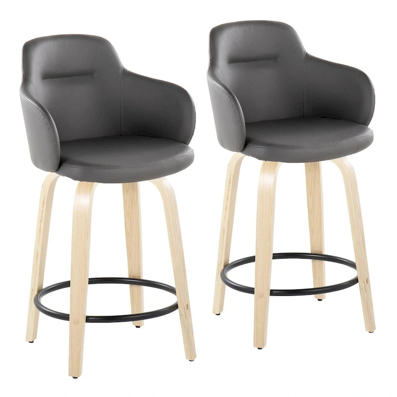 Tabouret de comptoir Iglabo de 24 po à hauteur fixe avec pieds en bois courbé – Lot de 2