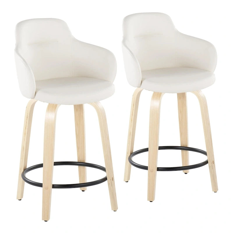 Tabouret de comptoir Iglabo de 24 po à hauteur fixe avec pieds en bois courbé – Lot de 2