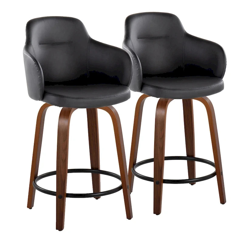 Tabouret de comptoir Iglabo de 24 po à hauteur fixe avec pieds en bois courbé – Lot de 2