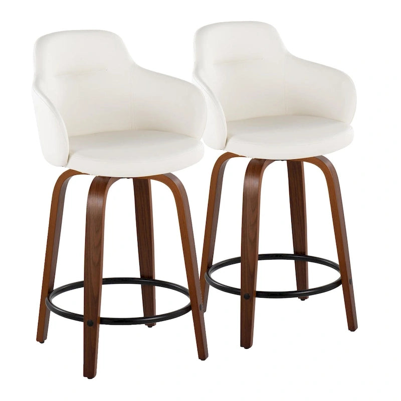 Tabouret de comptoir Iglabo de 24 po à hauteur fixe avec pieds en bois courbé – Lot de 2