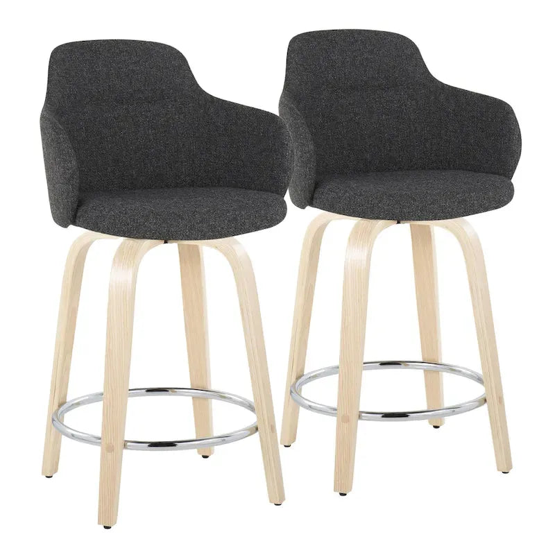 Tabouret de comptoir Iglabo de 24 po à hauteur fixe avec pieds en bois courbé – Lot de 2