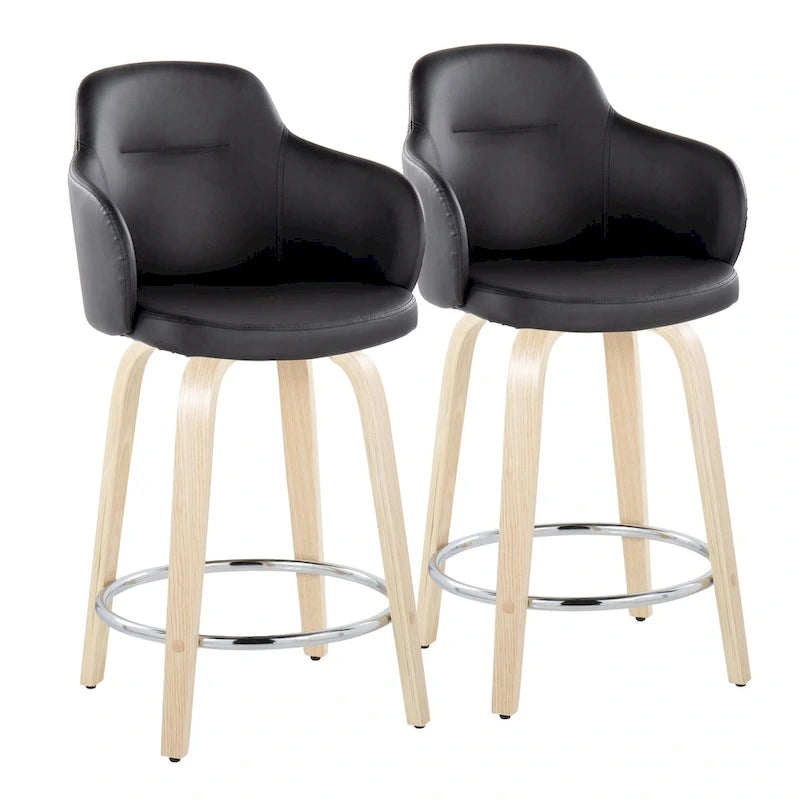 Tabouret de comptoir Iglabo de 24 po à hauteur fixe avec pieds en bois courbé – Lot de 2