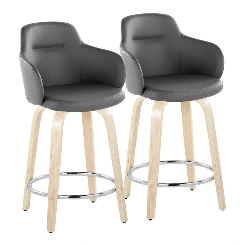 Tabouret de comptoir Iglabo de 24 po à hauteur fixe avec pieds en bois courbé – Lot de 2