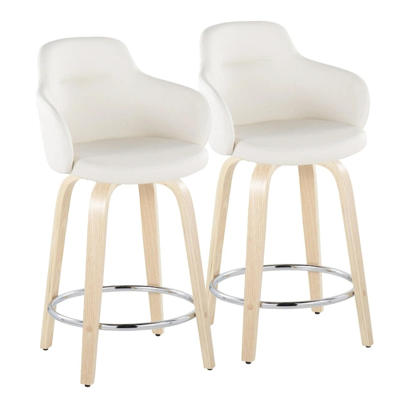 Tabouret de comptoir Iglabo de 24 po à hauteur fixe avec pieds en bois courbé – Lot de 2