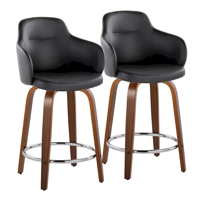 Tabouret de comptoir Iglabo de 24 po à hauteur fixe avec pieds en bois courbé – Lot de 2