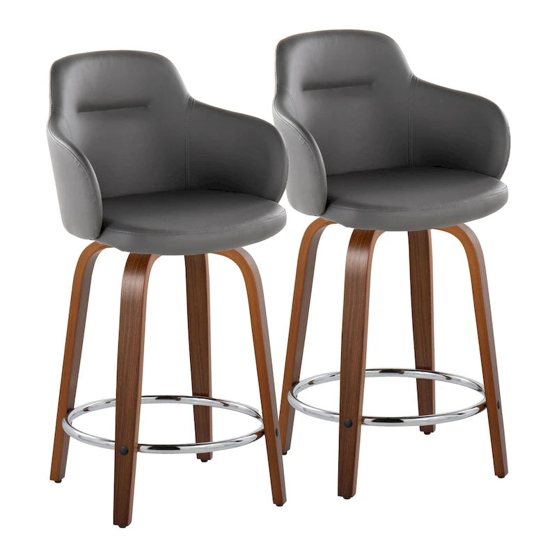 Tabouret de comptoir Iglabo de 24 po à hauteur fixe avec pieds en bois courbé – Lot de 2
