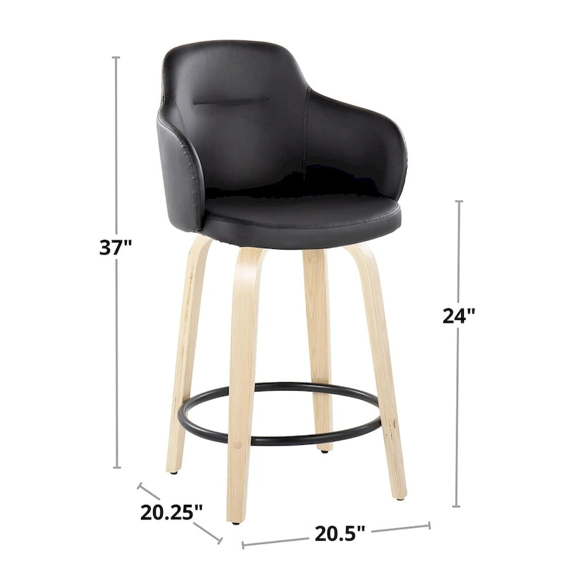 Tabouret de comptoir Iglabo de 24 po à hauteur fixe avec pieds en bois courbé – Lot de 2