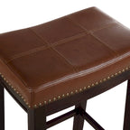 Tabouret de comptoir en similicuir espresso et cognac avec garniture cloutée en laiton
