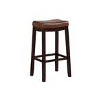 Tabouret de comptoir en similicuir espresso et cognac avec garniture cloutée en laiton