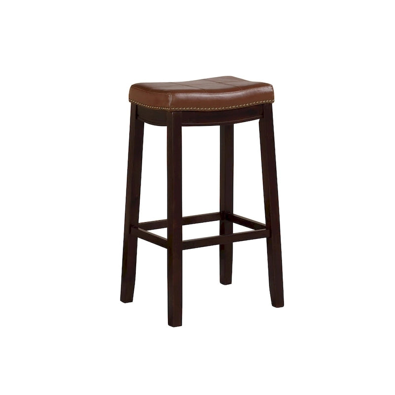 Tabouret de comptoir en similicuir espresso et cognac avec garniture cloutée en laiton