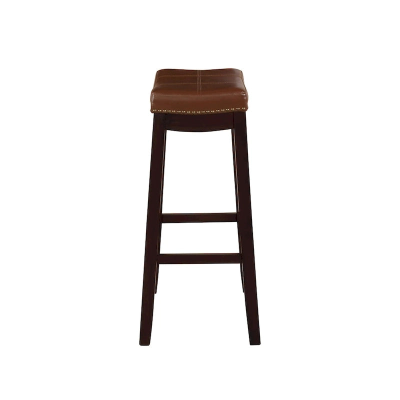 Tabouret de comptoir en similicuir espresso et cognac avec garniture cloutée en laiton