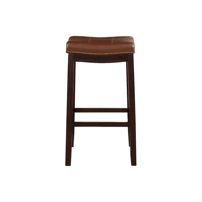 Tabouret de comptoir en similicuir espresso et cognac avec garniture cloutée en laiton