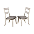 Chaises de salle à manger avec dossier à lattes en bois blanc antique et assise rembourrée grise (Lot de 2)