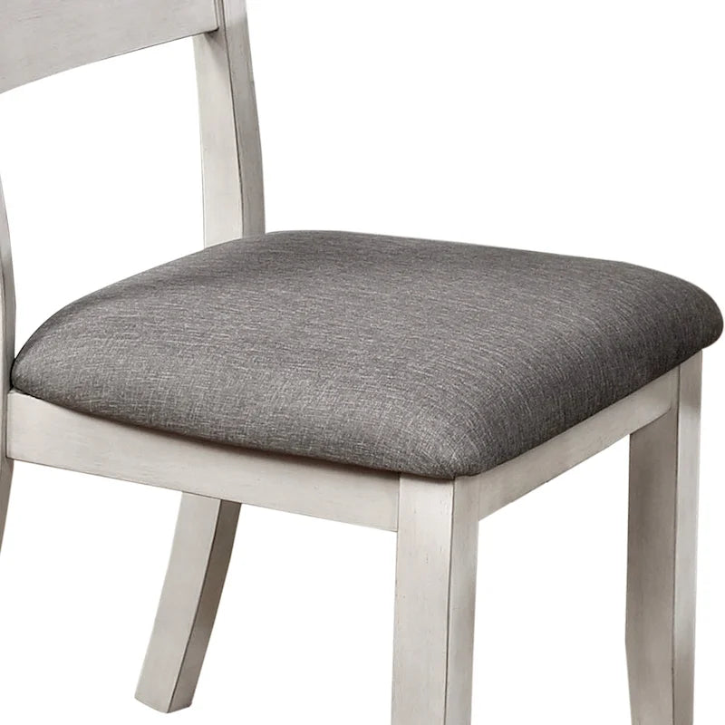 Chaises de salle à manger avec dossier à lattes en bois blanc antique et assise rembourrée grise (Lot de 2)