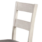 Chaises de salle à manger avec dossier à lattes en bois blanc antique et assise rembourrée grise (Lot de 2)