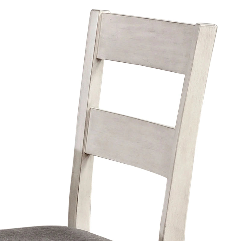 Chaises de salle à manger avec dossier à lattes en bois blanc antique et assise rembourrée grise (Lot de 2)