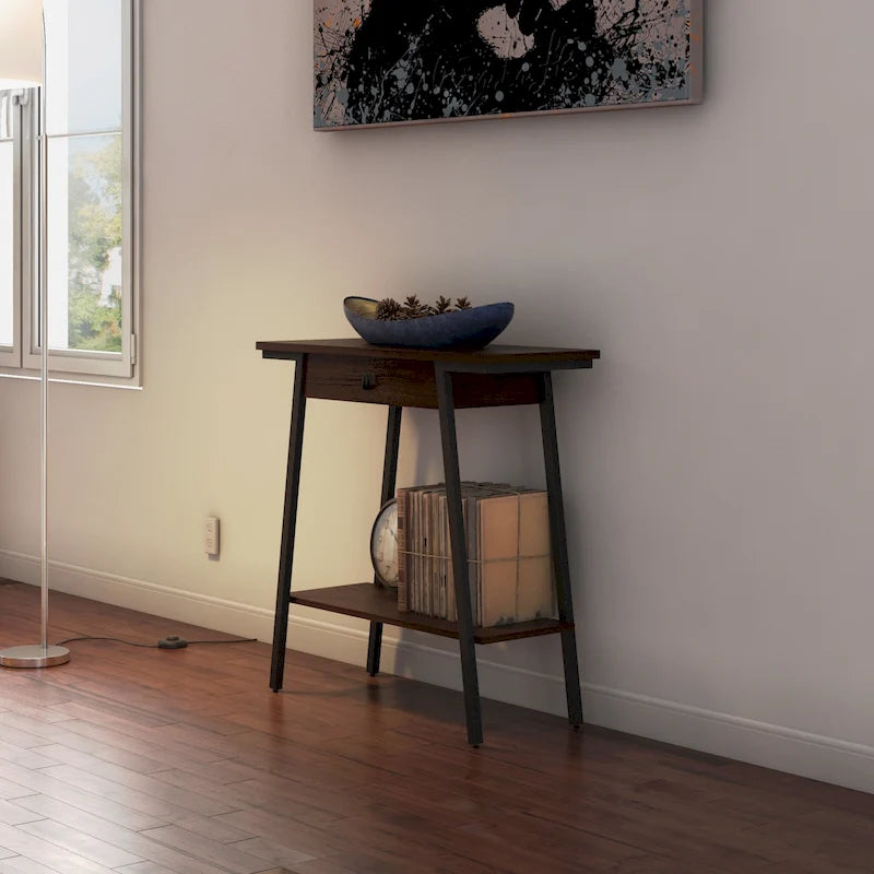 Console en bois Empiria avec tiroir et cadre en métal doré satiné