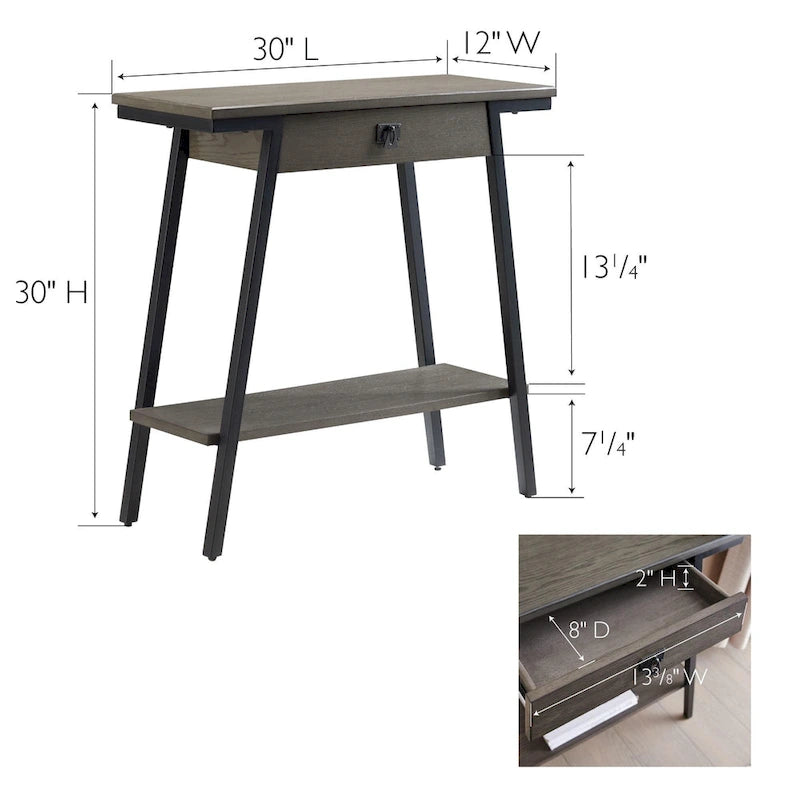 Console en bois Empiria avec tiroir et cadre en métal doré satiné