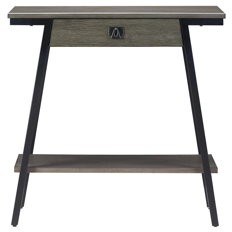 Console en bois Empiria avec tiroir et cadre en métal doré satiné