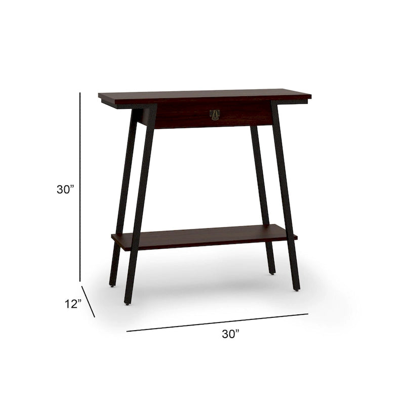 Console en bois Empiria avec tiroir et cadre en métal doré satiné
