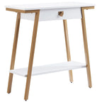 Console en bois Empiria avec tiroir et cadre en métal doré satiné