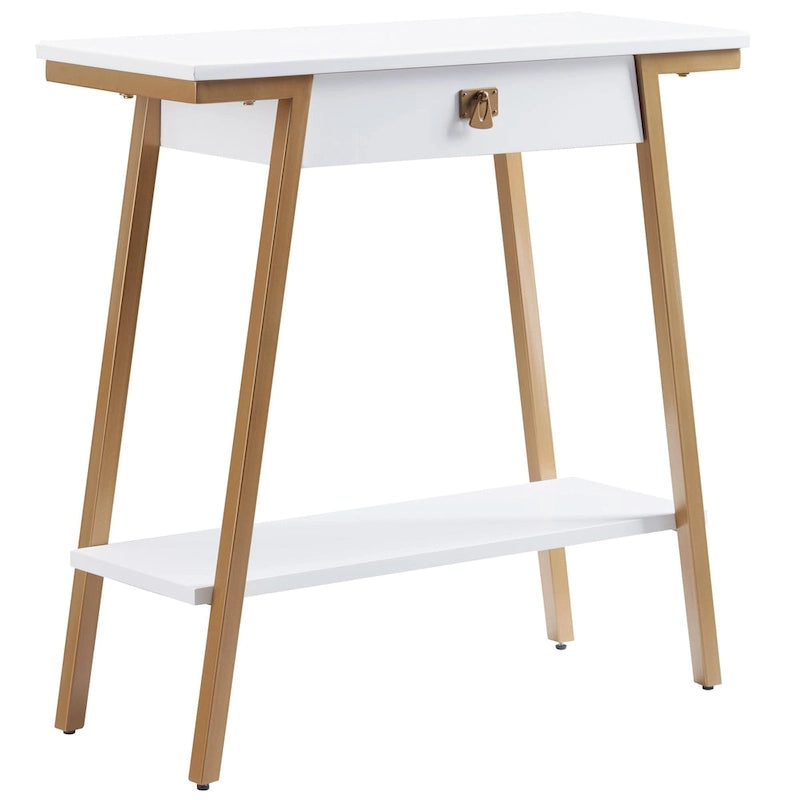 Console en bois Empiria avec tiroir et cadre en métal doré satiné