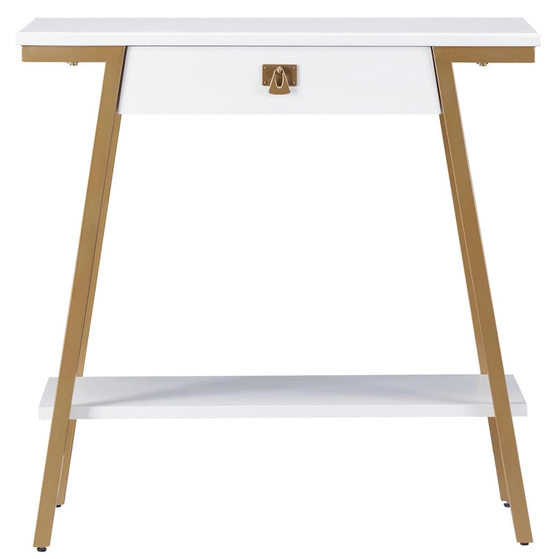 Console en bois Empiria avec tiroir et cadre en métal doré satiné