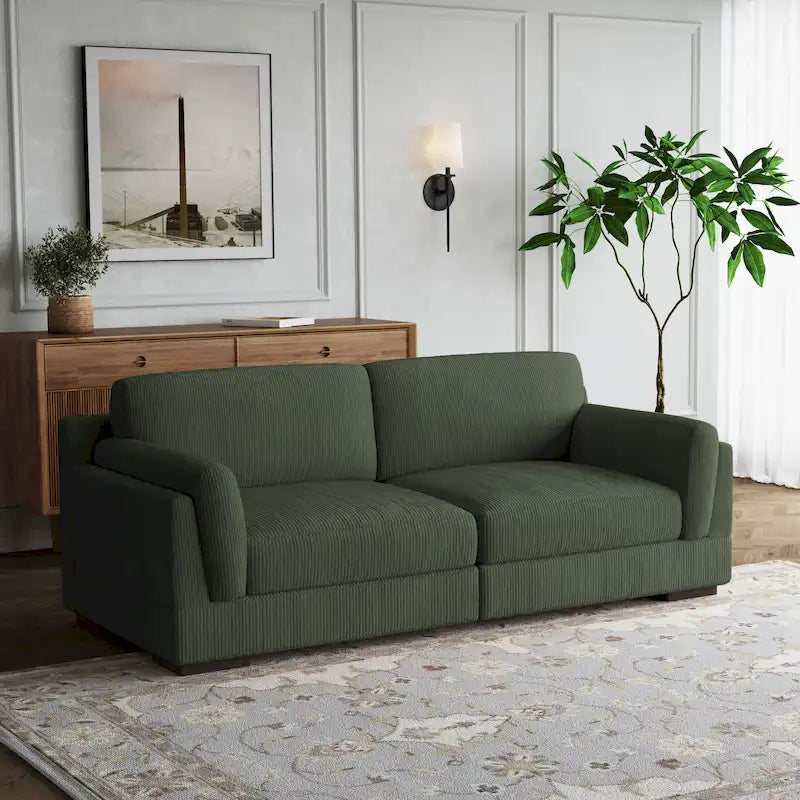 Canapé causeuse moderne en velours côtelé de 228 cm à assise profonde