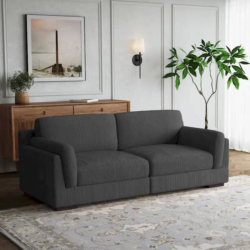 Canapé causeuse moderne en velours côtelé de 228 cm à assise profonde