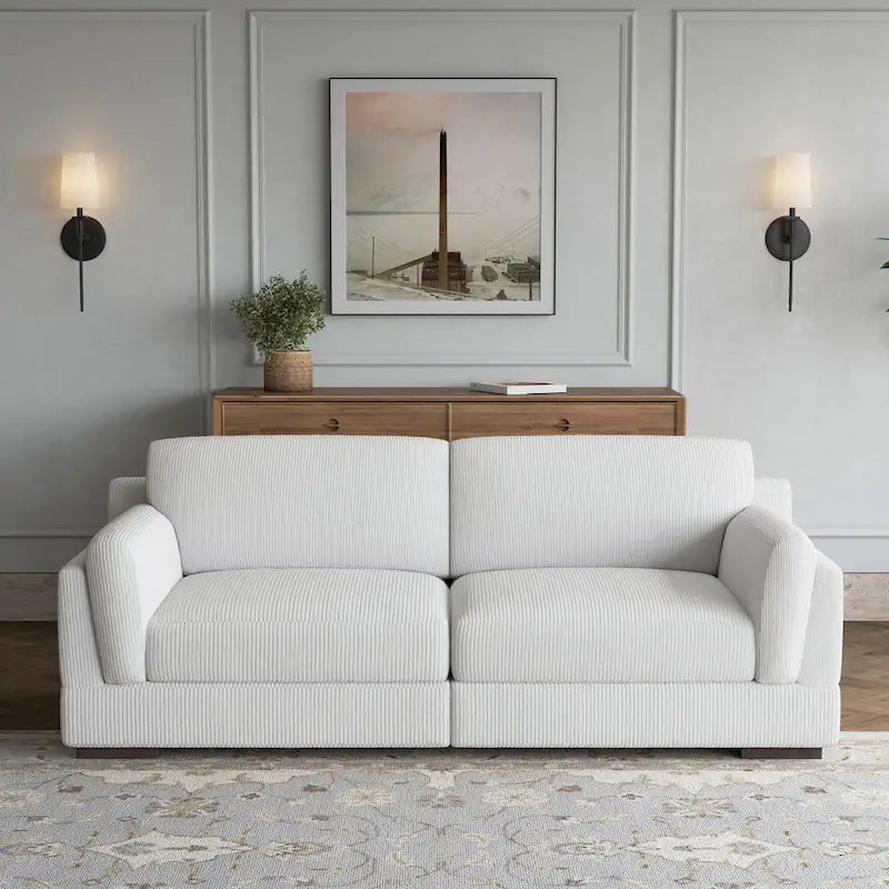 Canapé causeuse moderne en velours côtelé de 228 cm à assise profonde