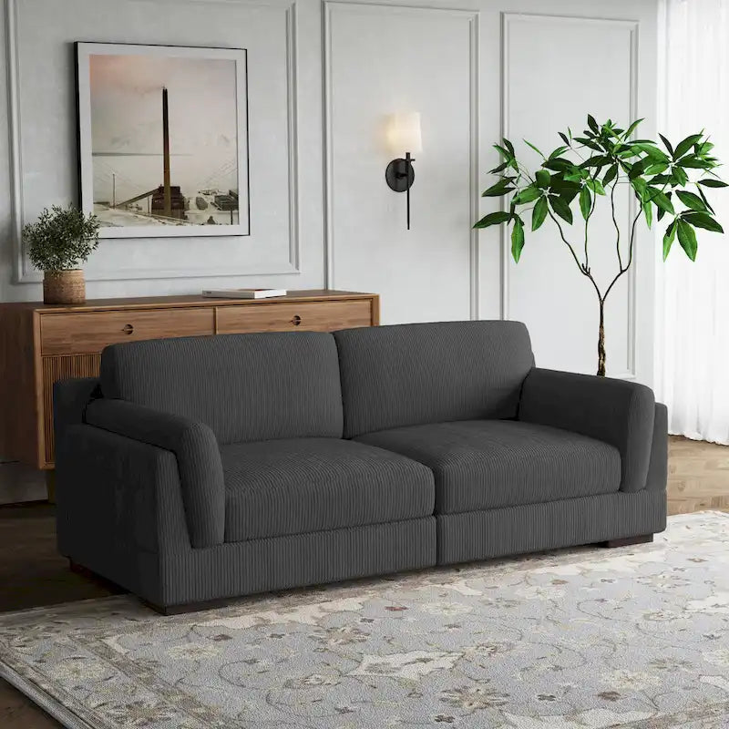 Canapé causeuse moderne en velours côtelé de 228 cm à assise profonde