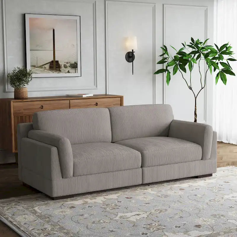 Canapé causeuse moderne en velours côtelé de 228 cm à assise profonde