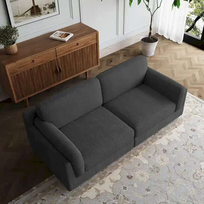 Canapé causeuse moderne en velours côtelé de 228 cm à assise profonde