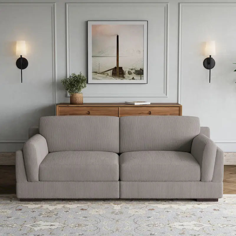 Canapé causeuse moderne en velours côtelé de 228 cm à assise profonde