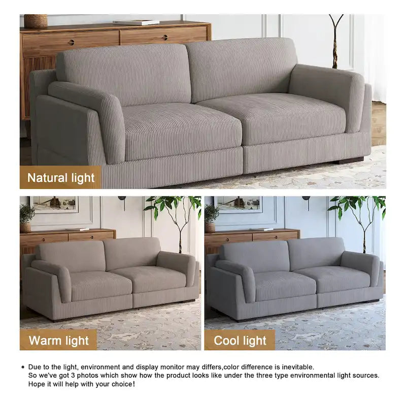 Canapé causeuse moderne en velours côtelé de 228 cm à assise profonde