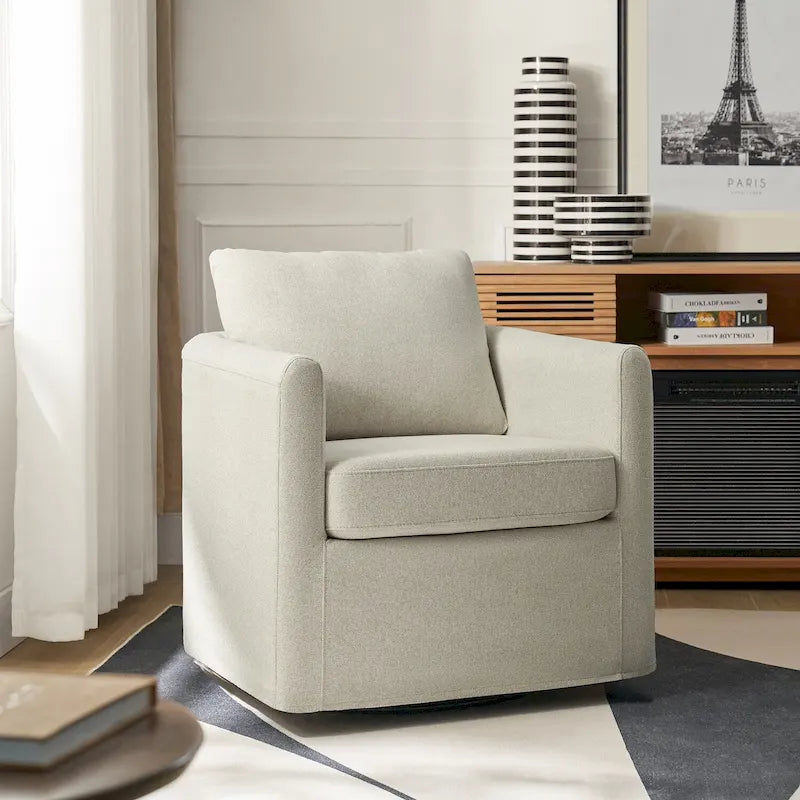 Fauteuil pivotant moderne à 360 degrés avec housse amovible aspect lin
