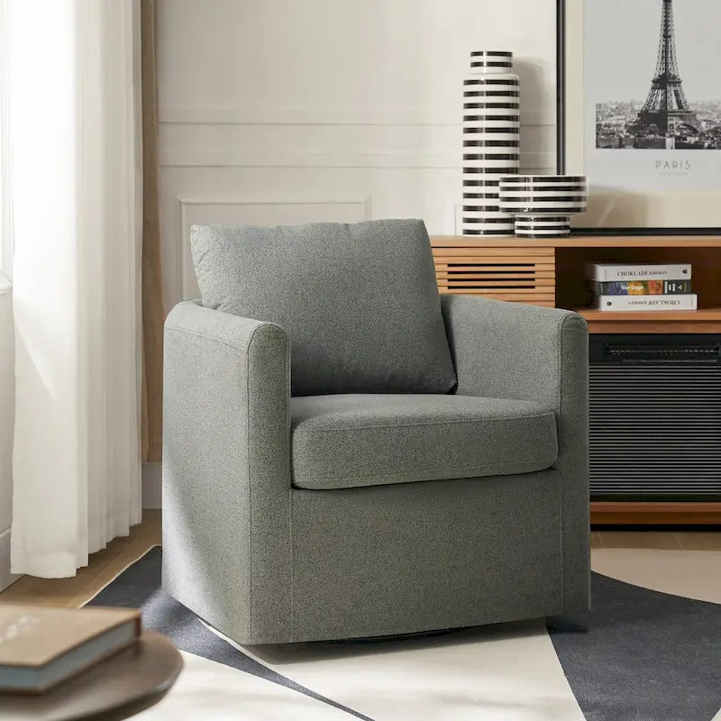 Fauteuil pivotant moderne à 360 degrés avec housse amovible aspect lin