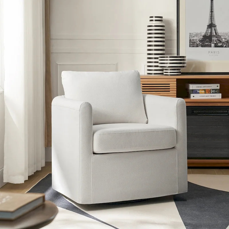 Fauteuil pivotant moderne à 360 degrés avec housse amovible aspect lin