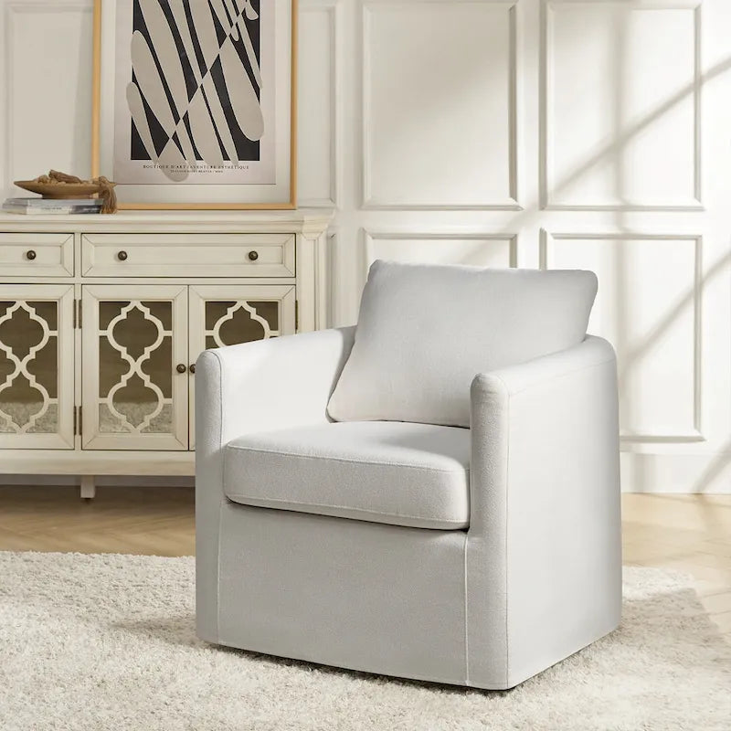 Fauteuil pivotant moderne à 360 degrés avec housse amovible aspect lin