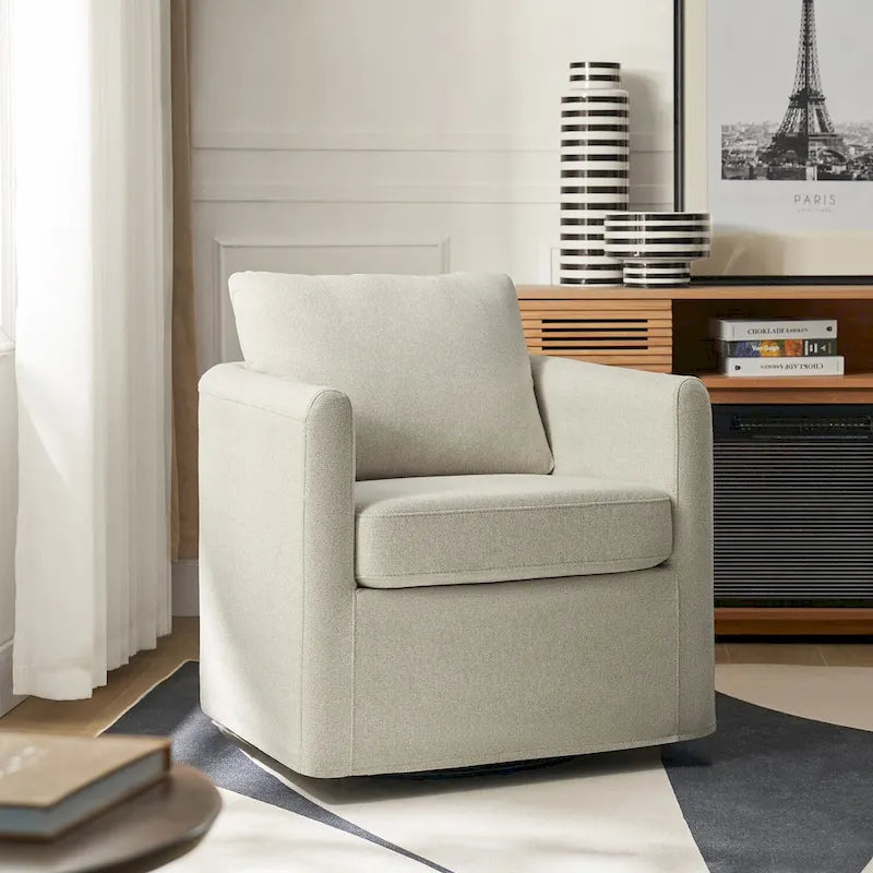 Fauteuil pivotant moderne à 360 degrés avec housse amovible aspect lin