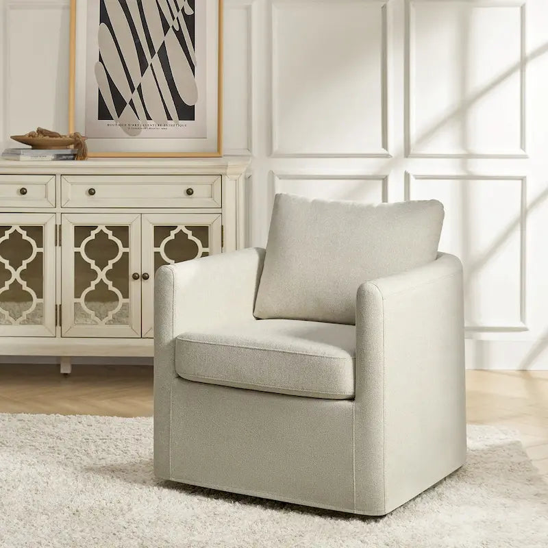 Fauteuil pivotant moderne à 360 degrés avec housse amovible aspect lin