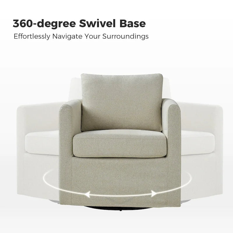 Fauteuil pivotant moderne à 360 degrés avec housse amovible aspect lin