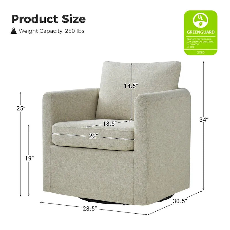 Fauteuil pivotant moderne à 360 degrés avec housse amovible aspect lin