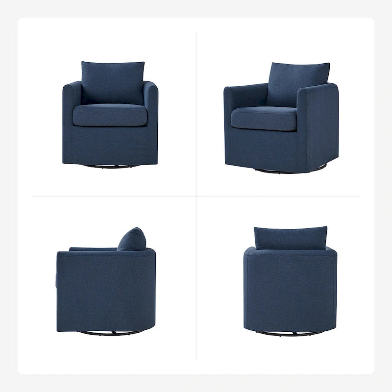 Fauteuil pivotant moderne à 360 degrés avec housse amovible aspect lin