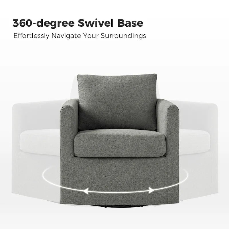 Fauteuil pivotant moderne à 360 degrés avec housse amovible aspect lin
