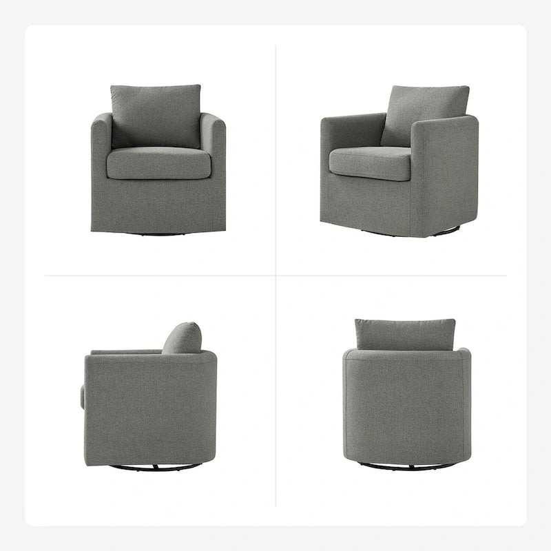 Fauteuil pivotant moderne à 360 degrés avec housse amovible aspect lin